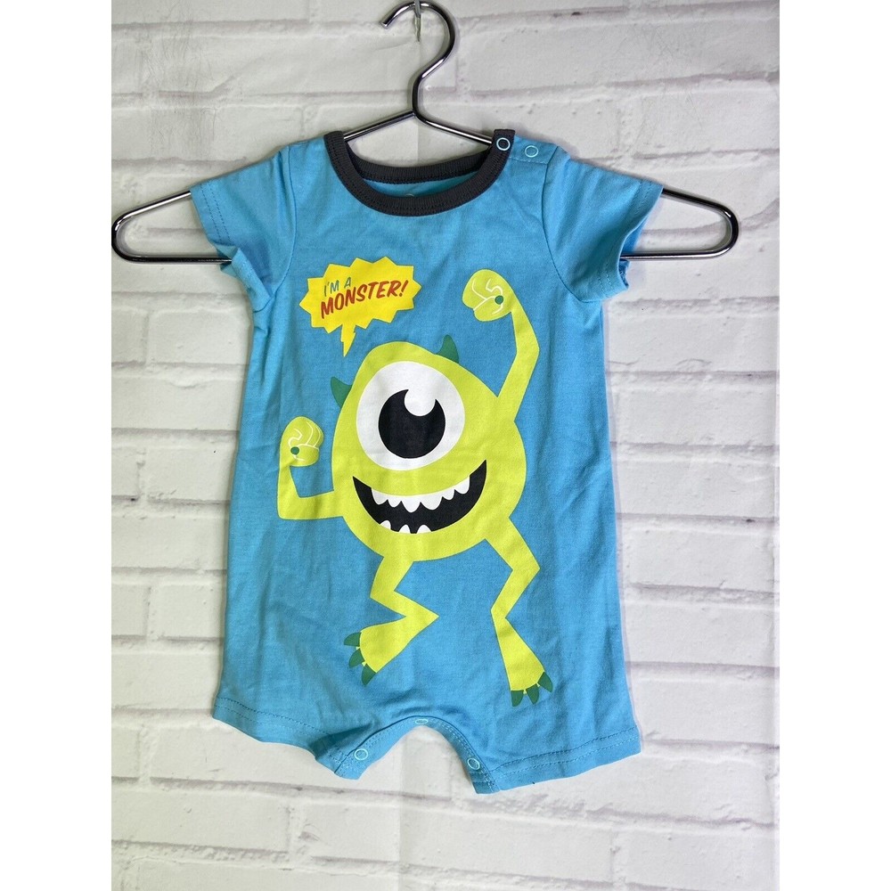 Disney Monsters Inc Mike Wazowski One Piece Romper Footless Bodysuit 6-9 Months